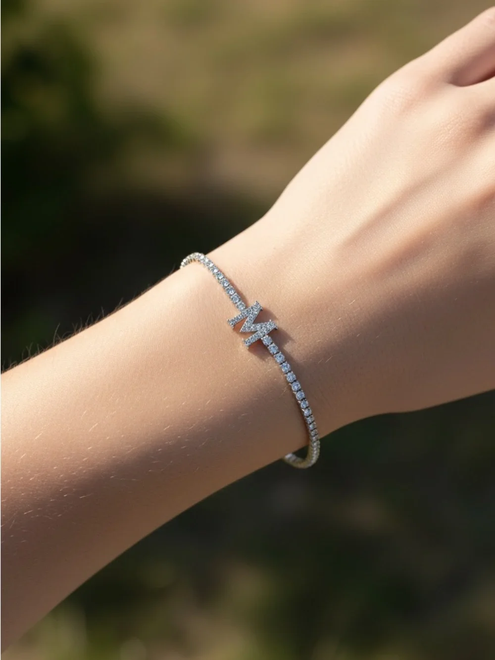 8/19 Diamond Pavé Initial M Bracelet in Silver
